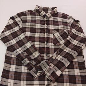 Stanley Flannel Button Shirt  Brown & White Plaid Long Sleeve - Size Men's  L